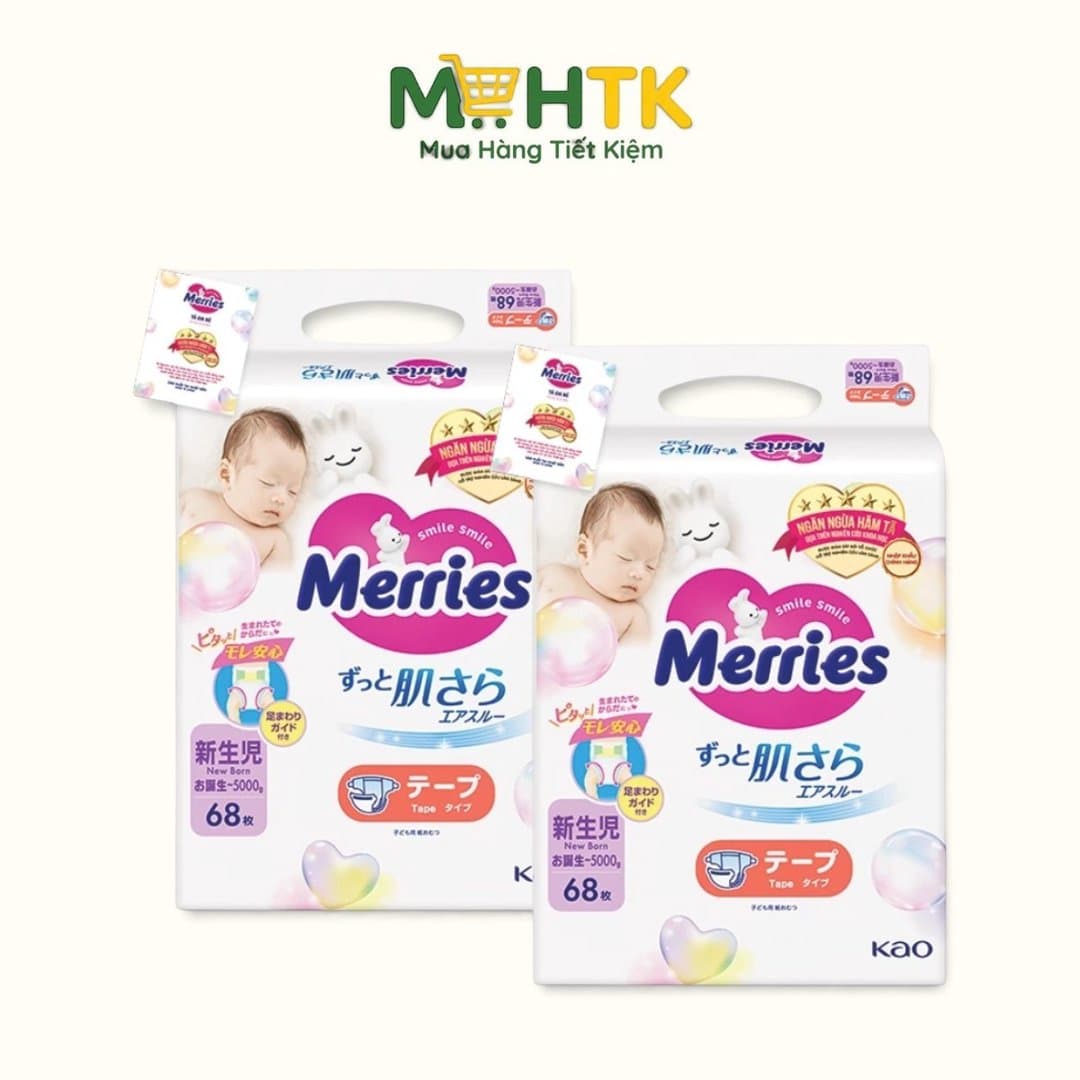 Combo 2 Tã / Bỉm Merries Nội Địa Nhật – Êm Ái, Thoáng Khí, Ngăn Ngừa Hăm Tã Hiệu Quả Dán Đủ Size