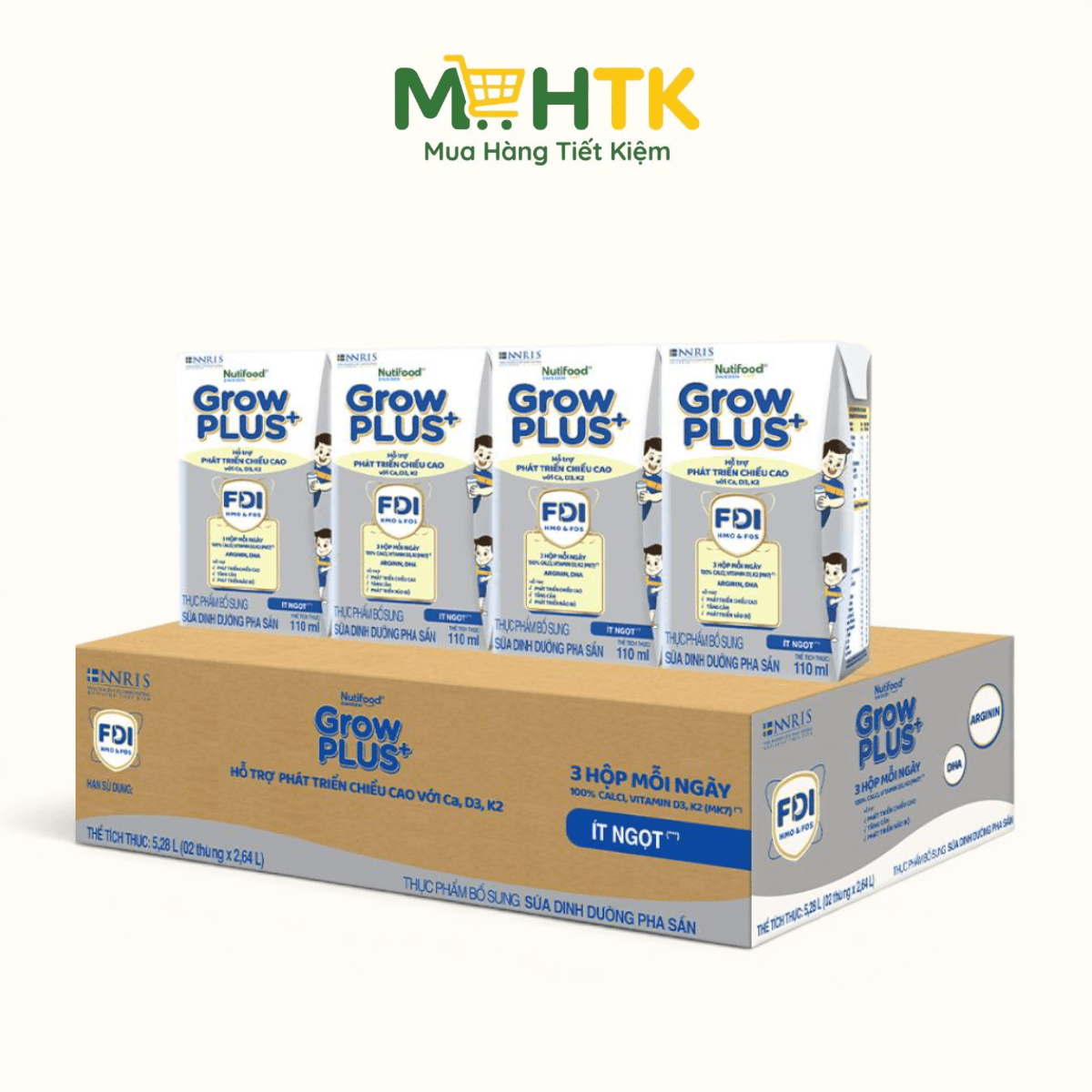 Thùng sữa nước pha sẵn NutiFood Grow PLUS+ Bạc 1+ 110ml x 24 hộp — 1