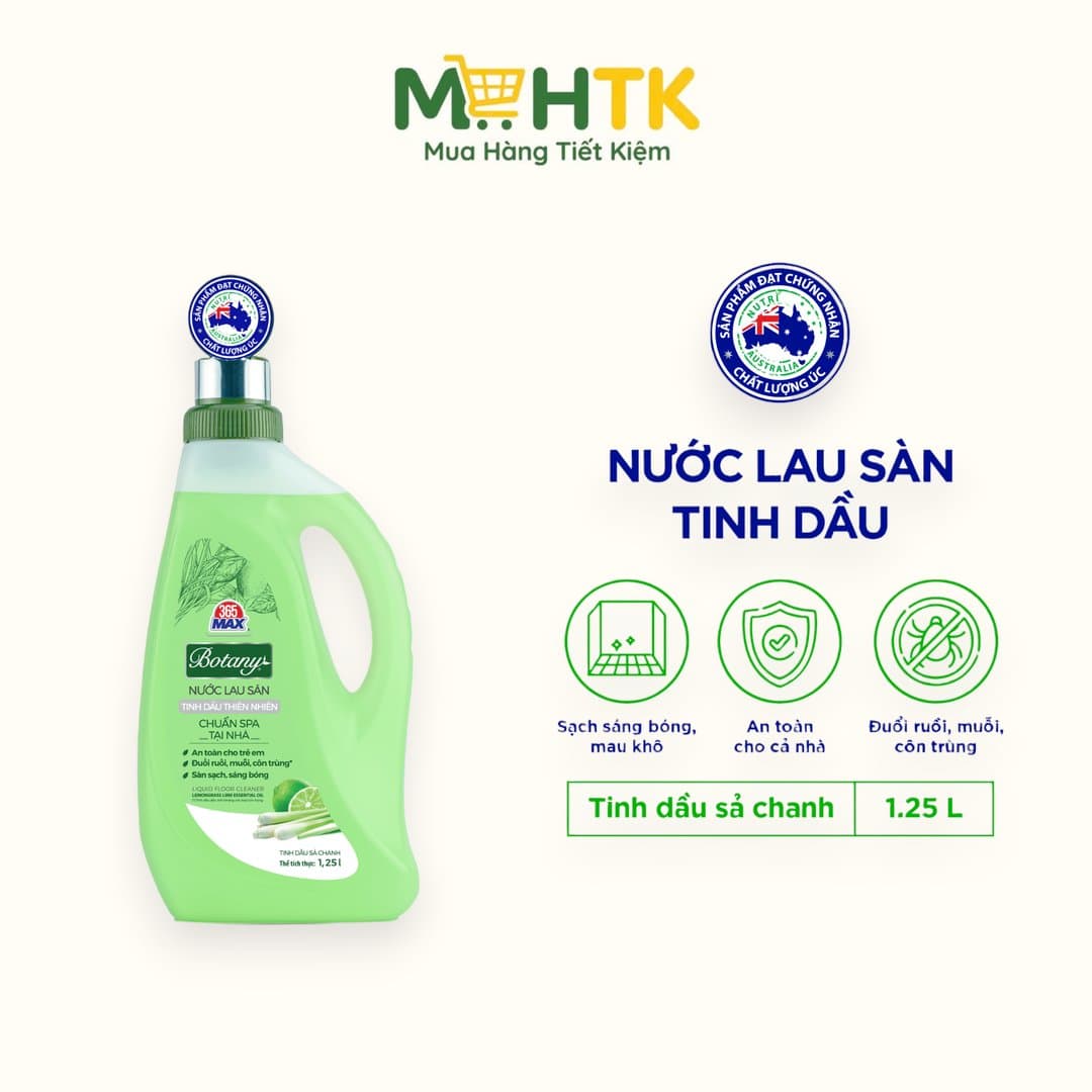 Chai Nước Lau Sàn 365 Max Botany Tinh Dầu Sả Chanh 1.25L làm sạch bóng sàn nhà, an toàn cho da bé — 1