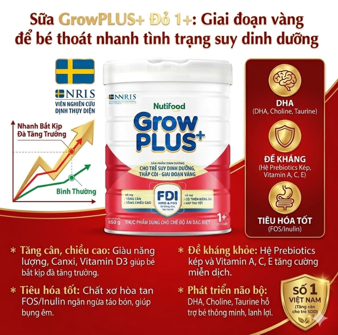 Sữa bột NutiFood Grow PLUS+ Đỏ cho trẻ từ 1 - 2 tuổi 850g — 4