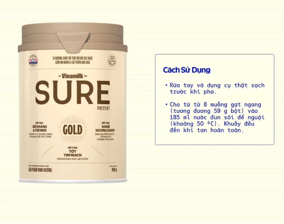Sữa bột Vinamilk Sure Prevent Gold mẫu mới dinh dưỡng cho người lớn 900g — 2