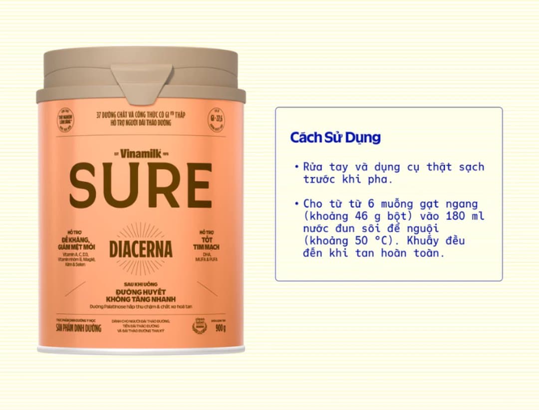 Sữa bột Vinamilk Sure Diecerna mẫu mới cho người tiểu đường 900g — 2