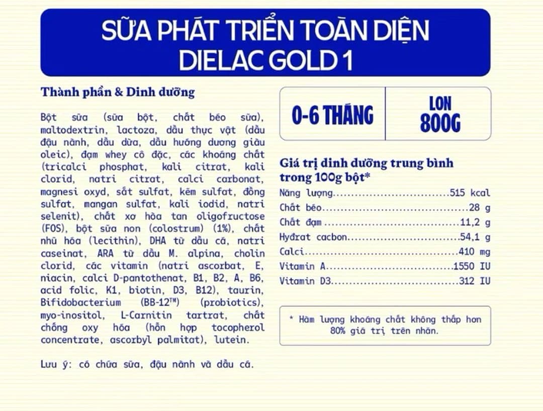 Sữa bột Dielac Alpha Gold IQ 1 cho trẻ từ 0 - 6 tháng tuổi 800g — 3