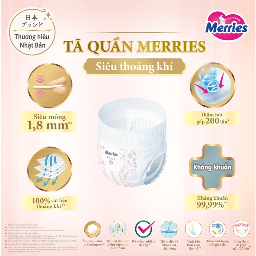 Tã/ Bỉm Dán Quần Merries Hồng First Premium Siêu Thoáng Khí, Thấm Hút đủ size XL/XXL_MHTK — 7