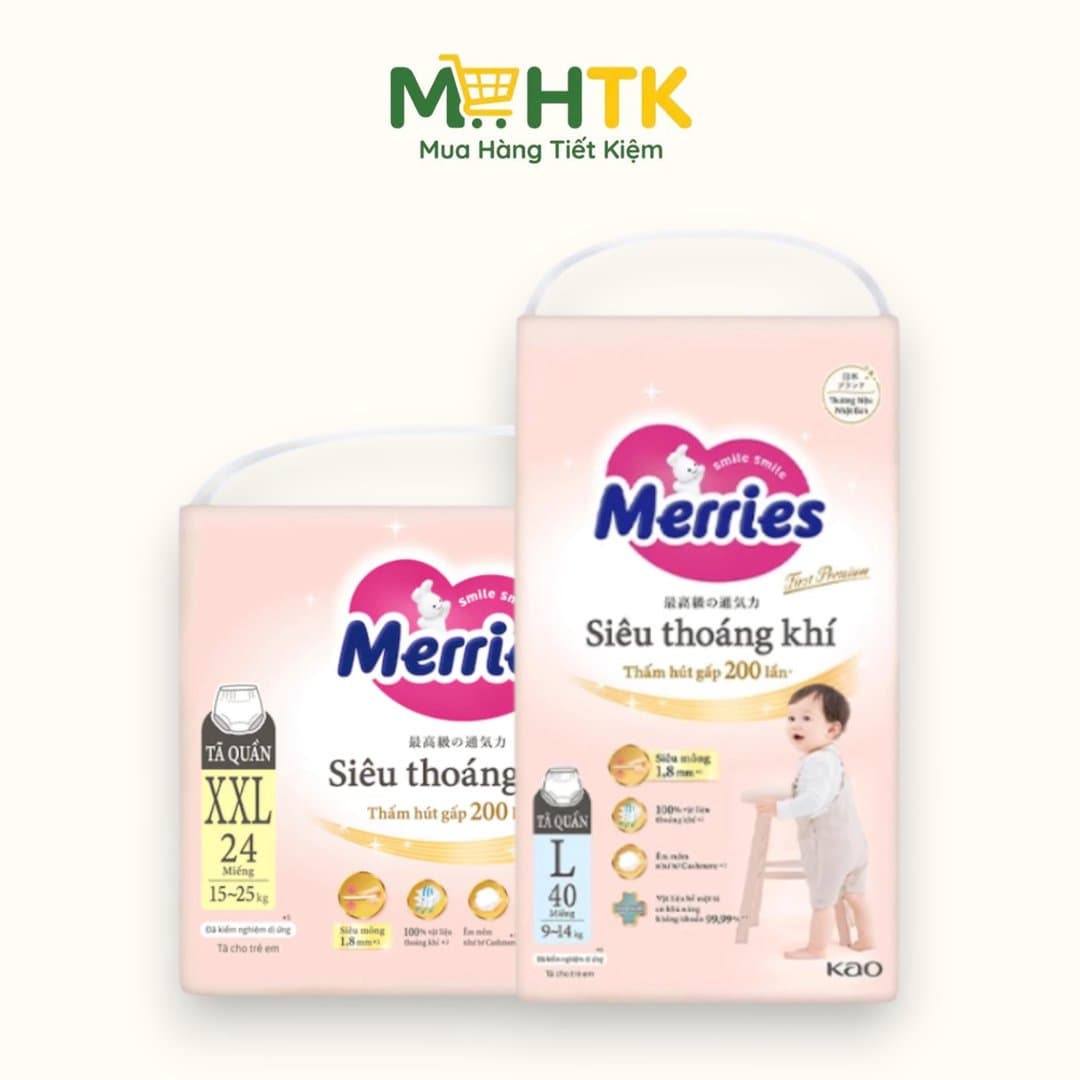 Tã/ Bỉm Dán Quần Merries Hồng First Premium Siêu Thoáng Khí, Thấm Hút đủ size XL/XXL_MHTK — 1