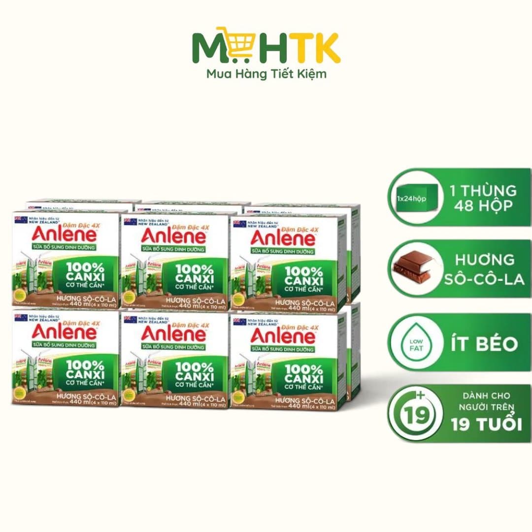 Thùng sữa nước pha sẵn Anlene hương Socola 110ml x 48 hộp